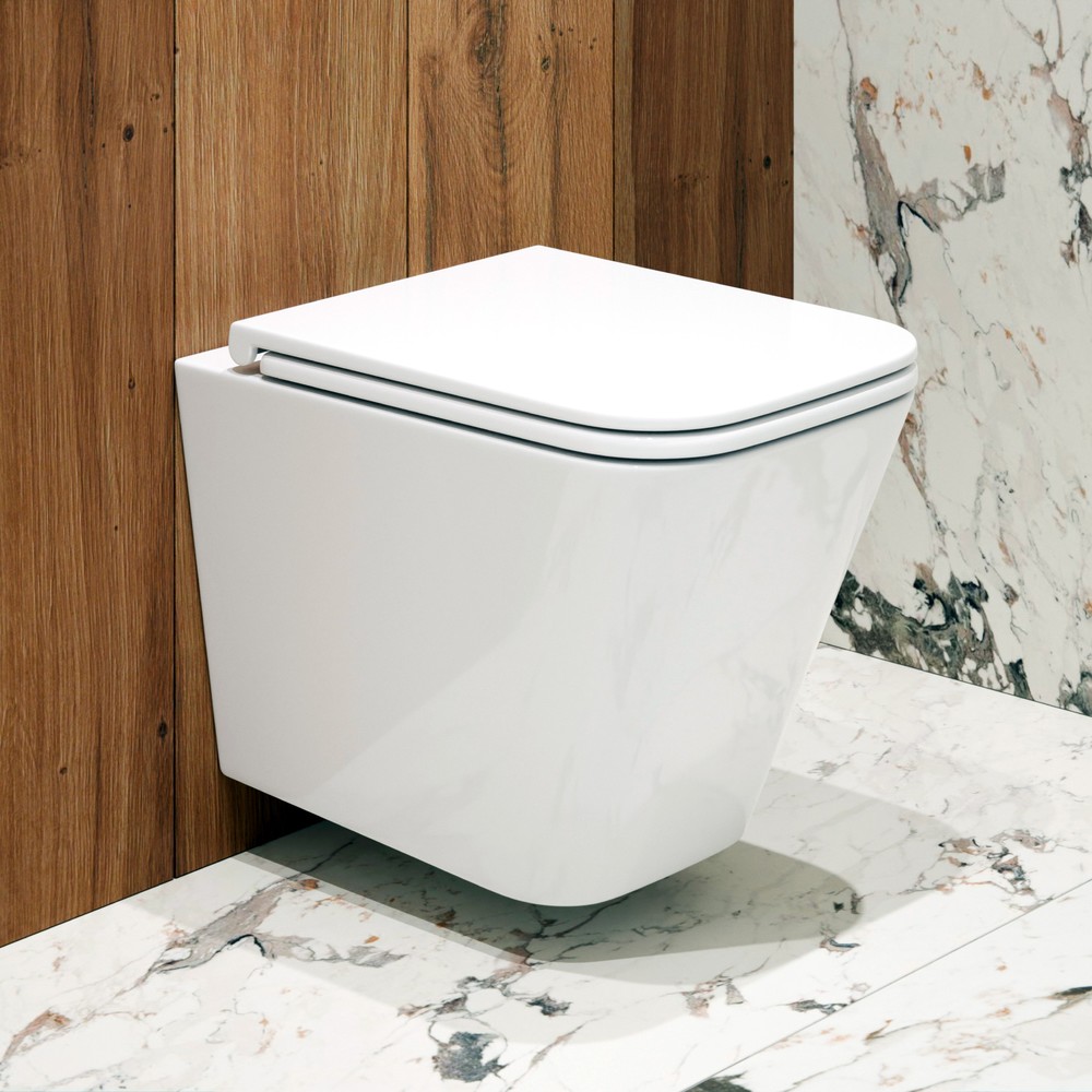 картинка Унитаз подвесной K402T безободковый с круговым смывом сиденье тонкое ДП крепления Eva Gold 