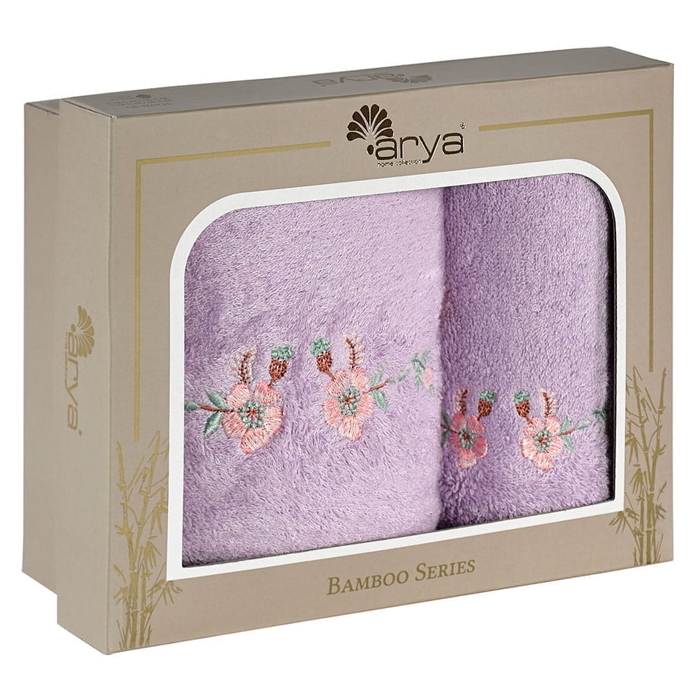 картинка Набор полотенец Arya с вышивкой 2 Пр. из бамбука 30*50-50*90 Fluer лиловый 