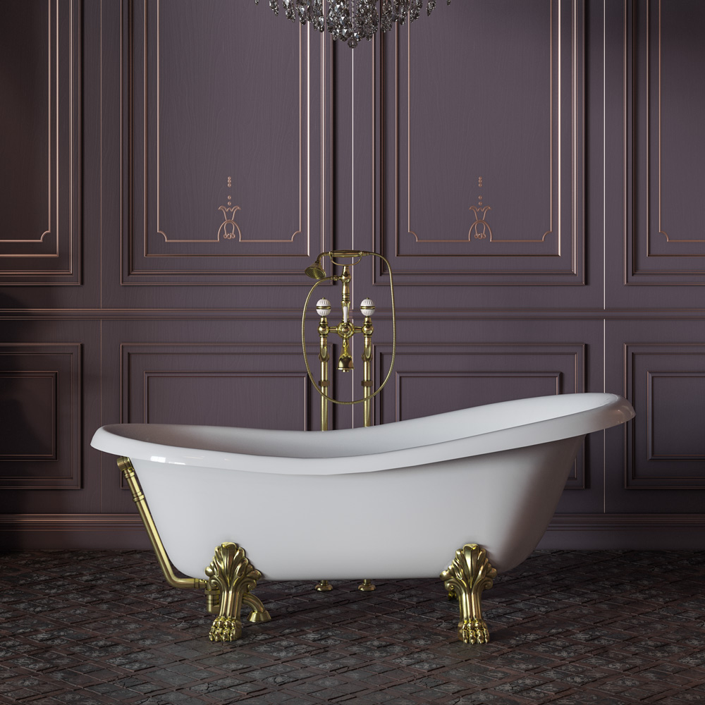 картинка Ванна Bella 170x80xH74 см. на лапах белая, слив/перелив золото 26918 Migliore 