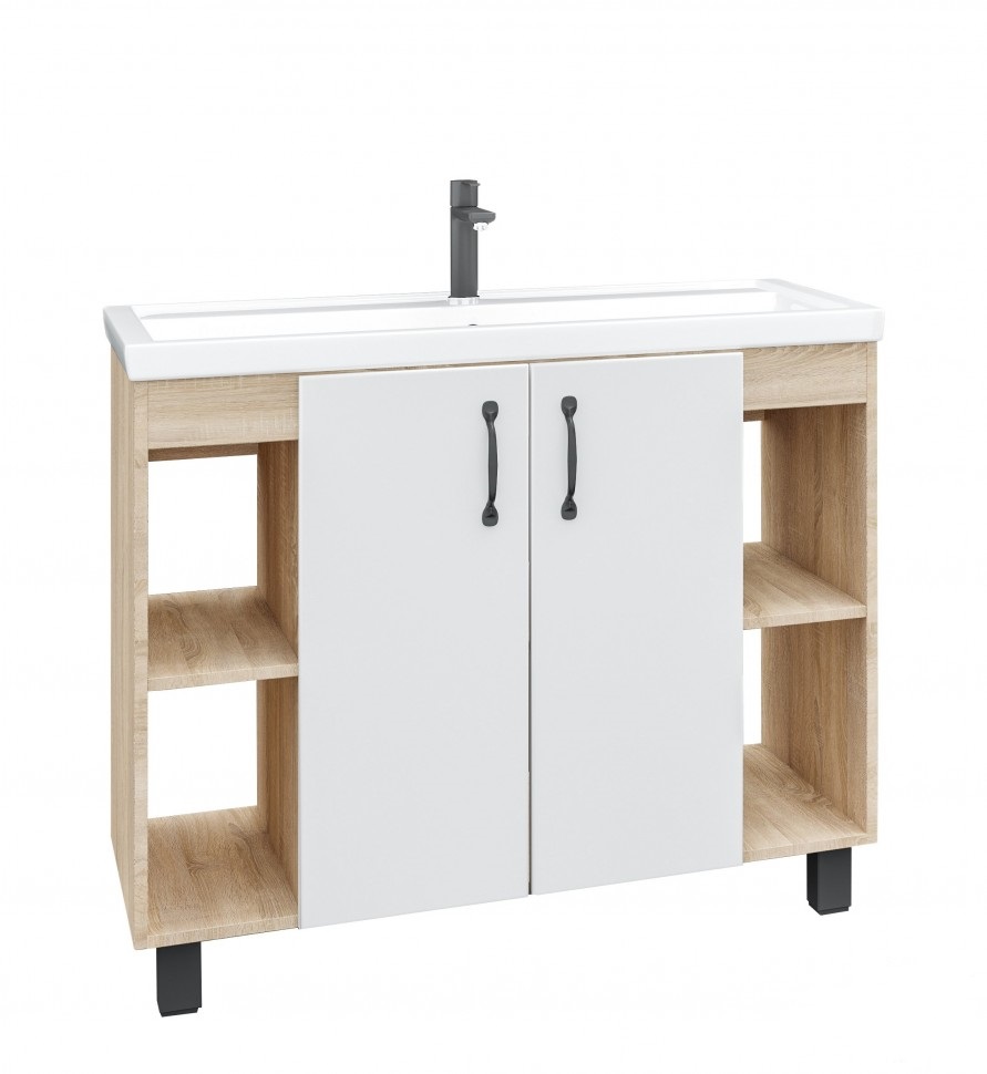 картинка Тумба напольная ФЛАЙ-100 см дуб санома/белая (ум.Фостер-100) Grossman 