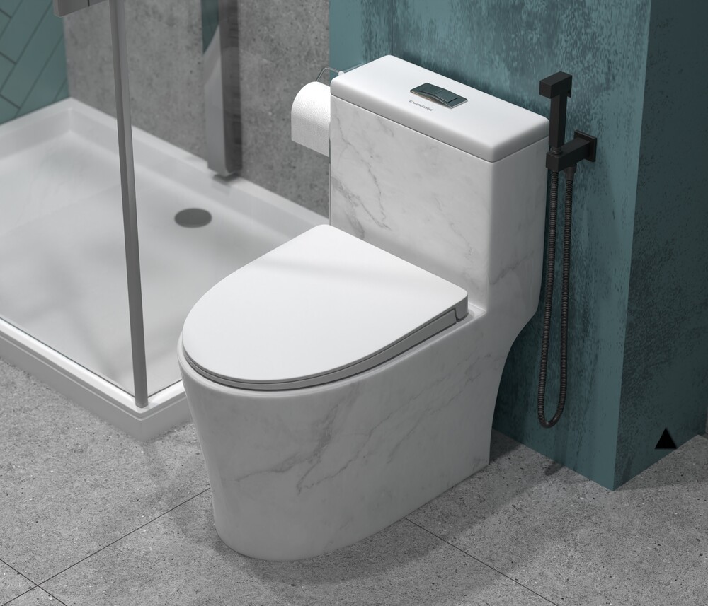 картинка Монолит SM9609 Мрамор,безобод.сиденье дюропласт тонкое с гофрой и подводкой Eva Gold 