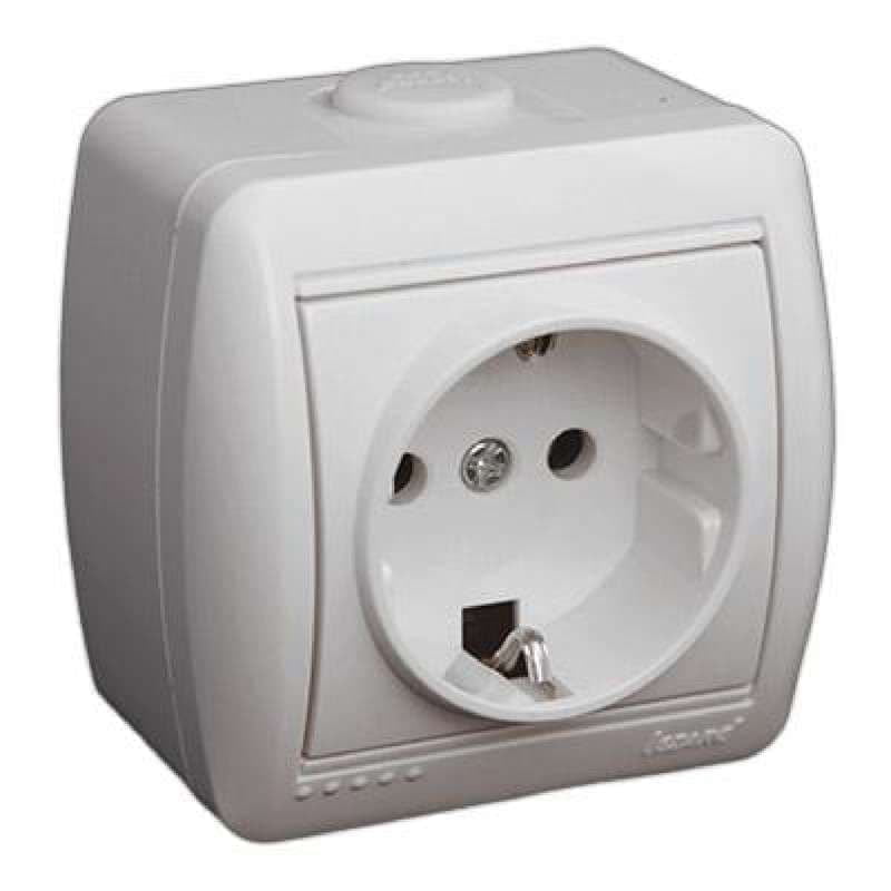 картинка Розетка 1-м накладная с/з керам-белая Ната 710 0200 122 