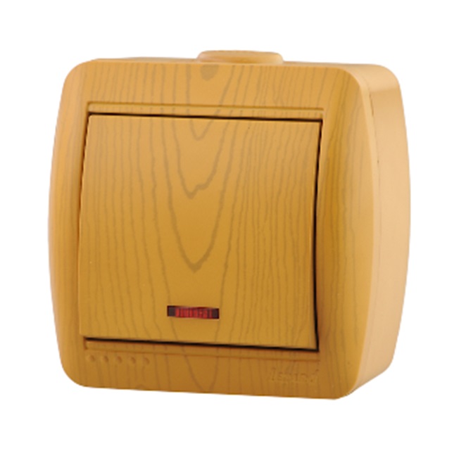 картинка Выключатель 1кл Ната накладной с индикатором ольха-ольха 710 0700 111 