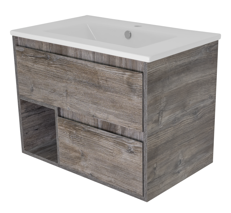 картинка Тумба Темза 75 подвесная с двумя ящиками и нишей (цвет Сосна Пасадена) ум. Quadro 75 Misty 