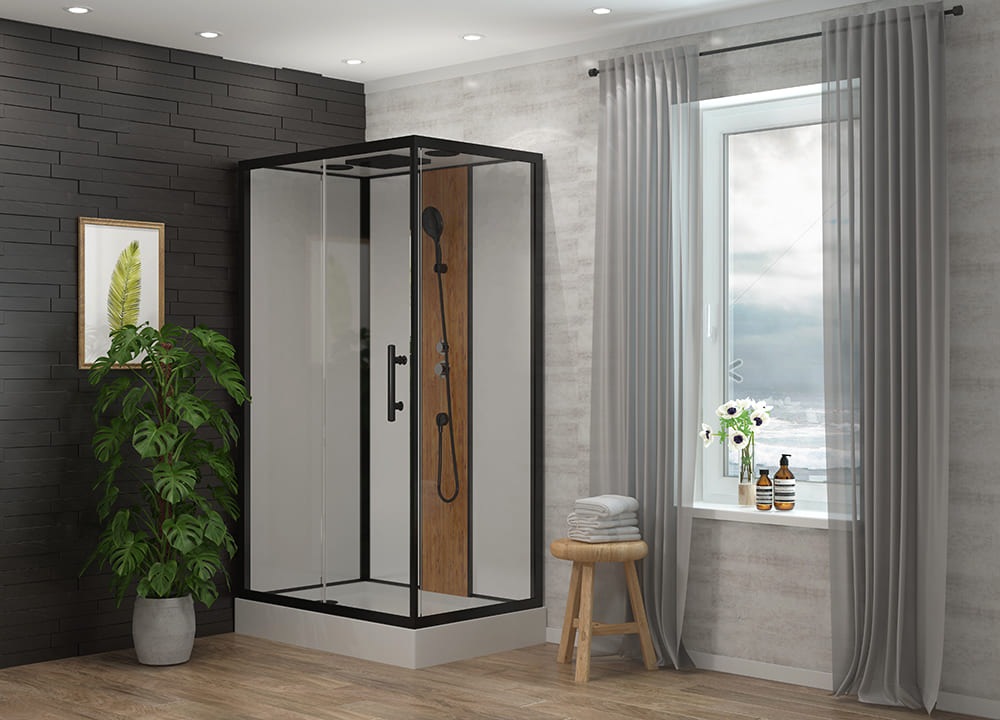 картинка Душевая кабина 1806B 80*120*215 бамбук проф. черн. низ. под. бел. задн. стенк, проз. ст. 4к Eva Gold 