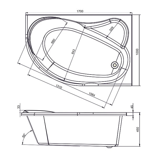 картинка Ванна акриловая Ялта 170*100 левая Mirsant, Ограниченно годен 