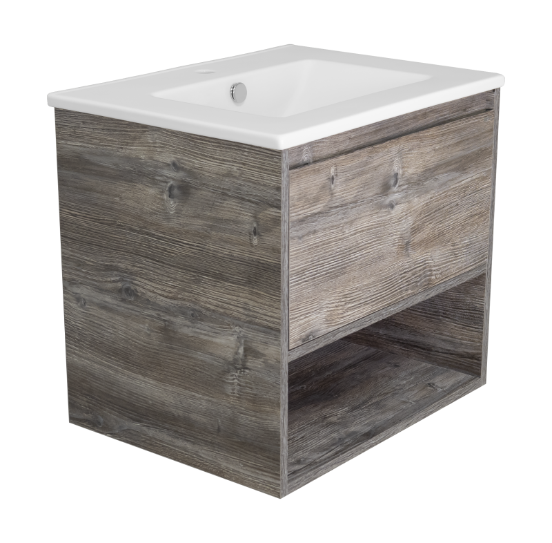 картинка Тумба Темза 60 подвесная с 1 ящиком и нишей (цвет Сосна Пасадена) ум. Quadro 60 Misty 