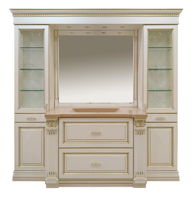 картинка Комплект Франческа 2100 бежевая патина,2 пенала и зеркало,столешница Франческа Misty 