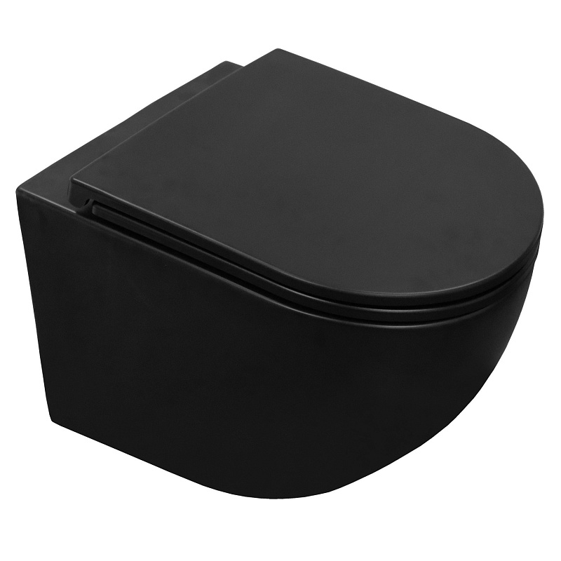 картинка Унитаз Grado AZ-0046N-MB подвесной безободковый черн. мат. в компл. с сид. микр. Azario 