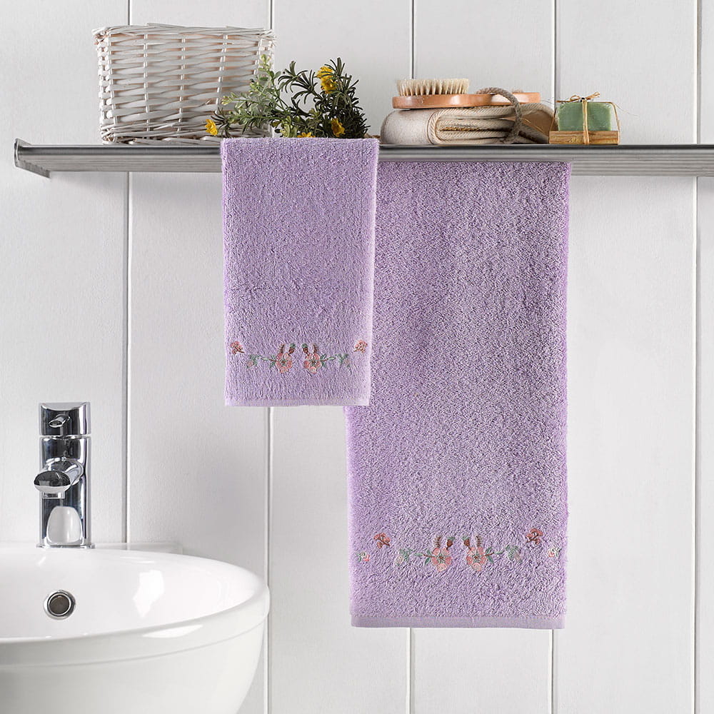 картинка Набор полотенец Arya с вышивкой 2 Пр. 50*90-70*140 Fluer лиловый 