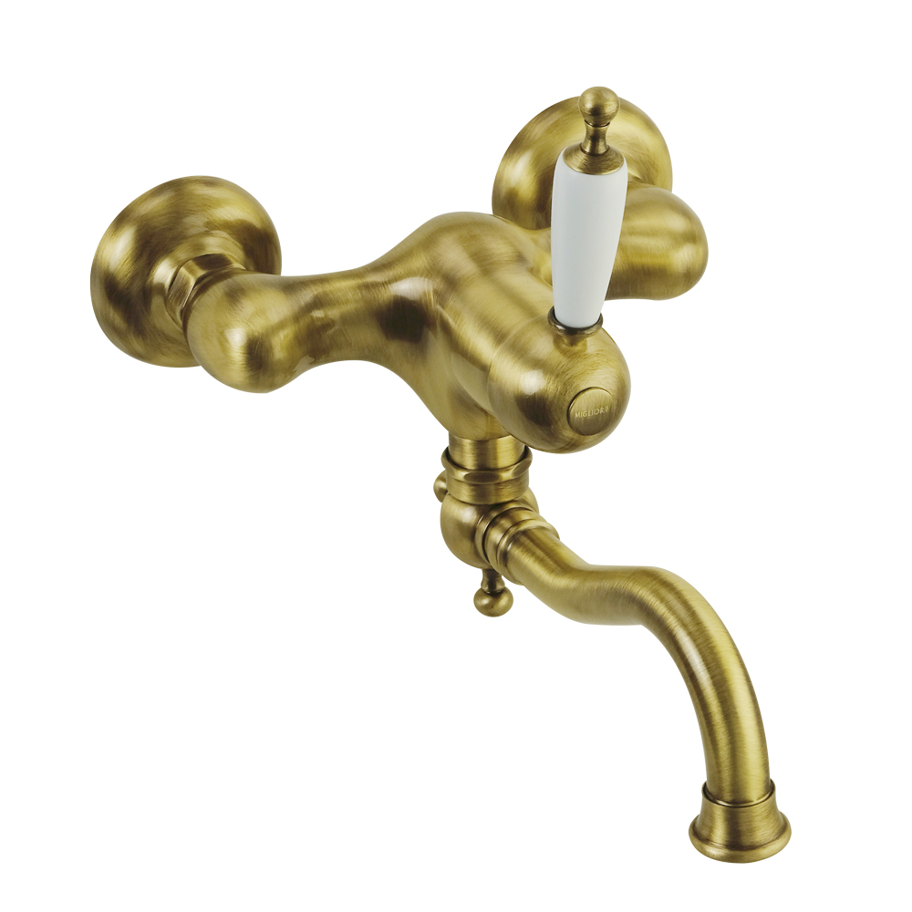 картинка Смеситель д/кухни моноком. настенный,излив 18 см, ручка белая/бронза 25902 Mgiliore 