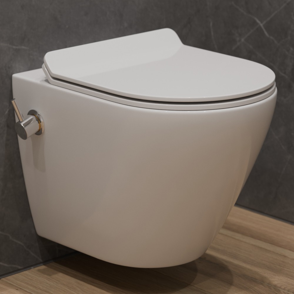 картинка Унитаз подвесной К505B с биде безободковый, сиденье тонкое ДП, крепления Eva Gold 