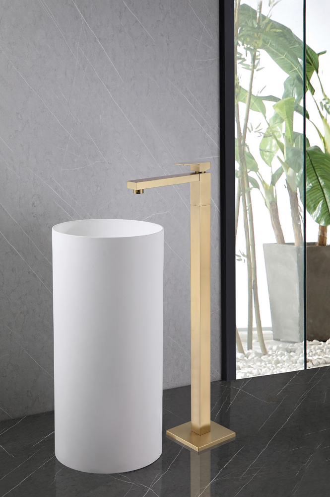 картинка Смеситель Daheim для раковины напольный, золото матовое AF8241G Abber 