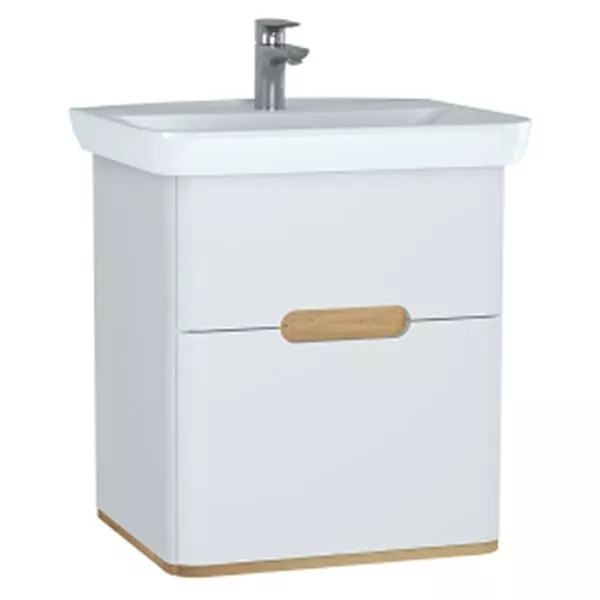 картинка Тумба подвесная Sento 65 с раковиной 2 ящика с подсв. Led матовый белый (ножки отдельно) 60822 Vitra 