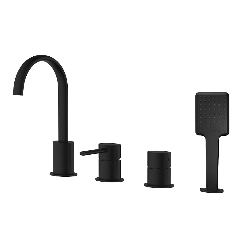 картинка Смеситель на борт ванны Delicate каскадный на 4 отверстия черный матовый AZ-QA28173PA-0307APA Azario 