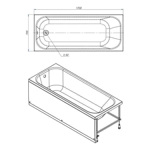 картинка Ванна корыто Анапа 170*70 белая Premium Mirsant 