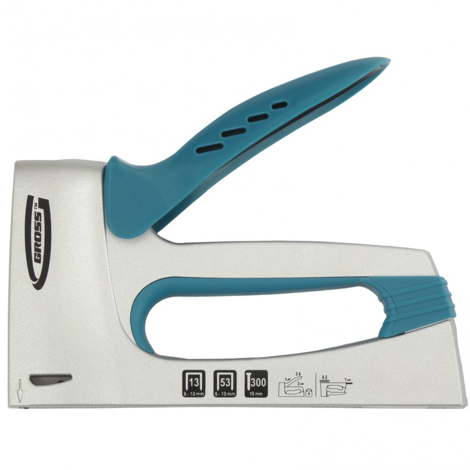 картинка Степлер мебельный алюминиевый корпус тип скобы 13,53,300,6-10мм Gross 41001 