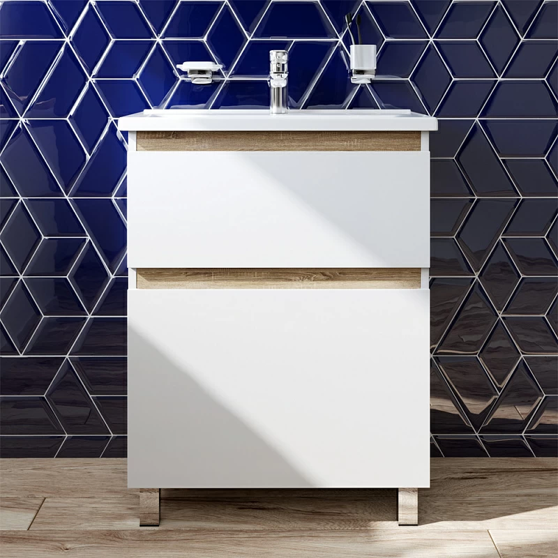 картинка Тумба напольная M85AFSX0652WG X-Joy 65 2 ящ Белый лянец AMPM 