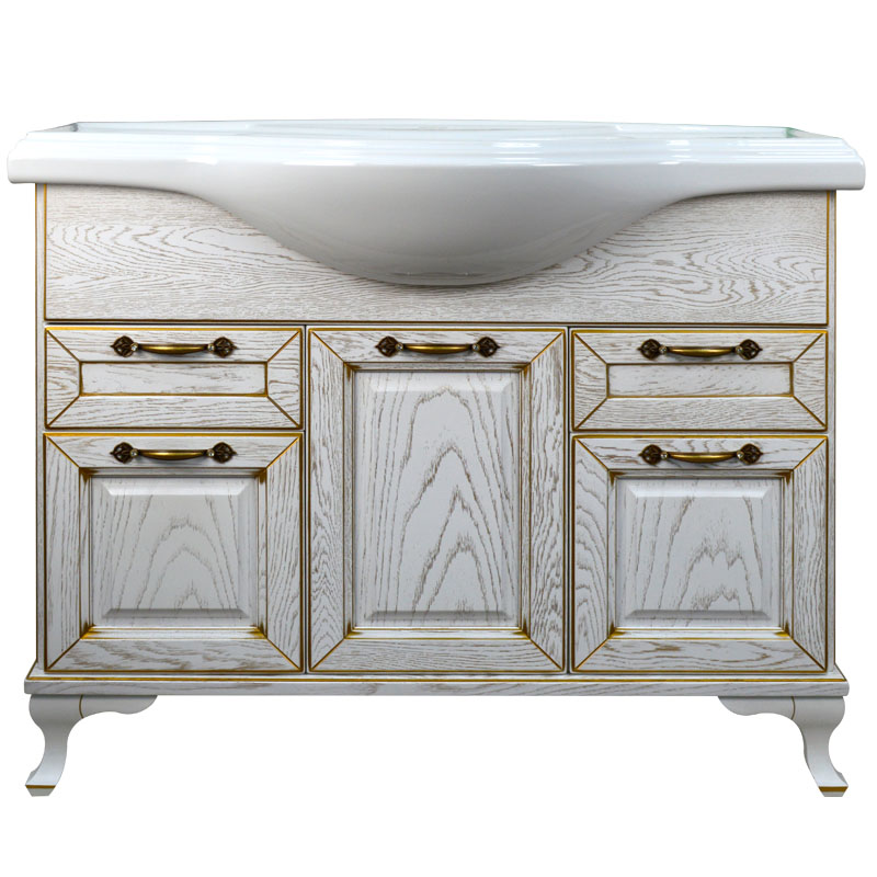 картинка Тумба Пандора 1050 белое золото массив Дуб с раковиной Classic 105 Кировит Loranto 