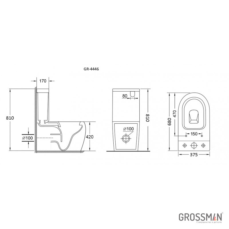 картинка Унитаз напольный c тонкой крышкой из 2 мест GR-4446S Grossman 