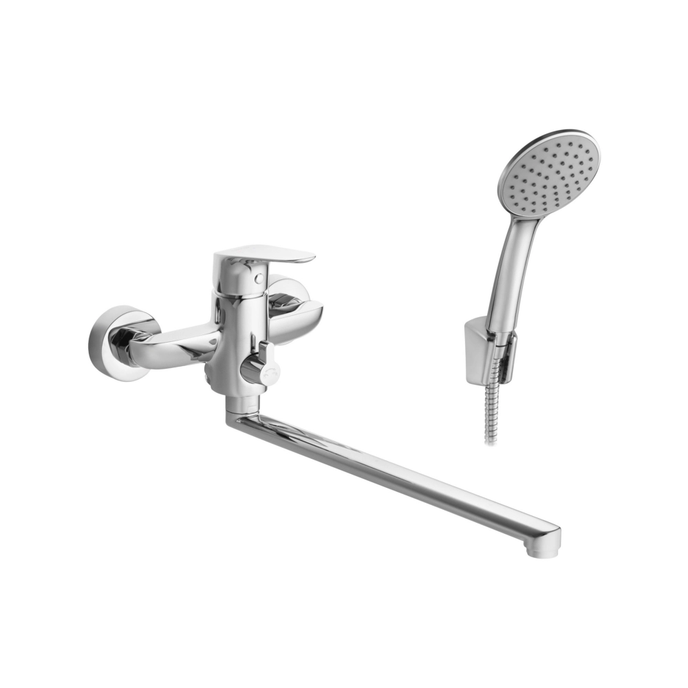 картинка Смеситель для ванны и душа Форт с длинным изливом с аксессуарами хром WH5A12004C001 Azario 