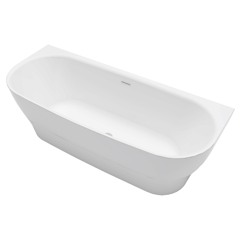 картинка Ванна акриловая Olean 1800*750*580 пристенная в комплекте с сифоном и металлической рамой Azario 