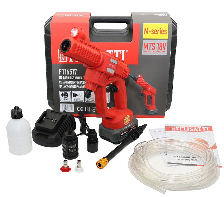 картинка Мойка высокого давления (кейс 1 аккум 4,0Ач 3У 4А) Felisatti 