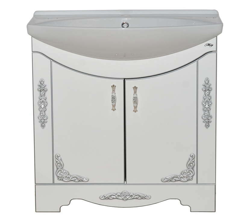 картинка Тумба Рига 85 прямая белая с серебром ум. Лагуна 85 Misty 