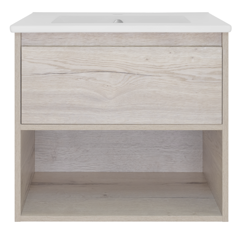 картинка Тумба Дунай 60 подвесная с 1 ящ и нишей цвет Дуб белый ум. Quadro 60 Misty 