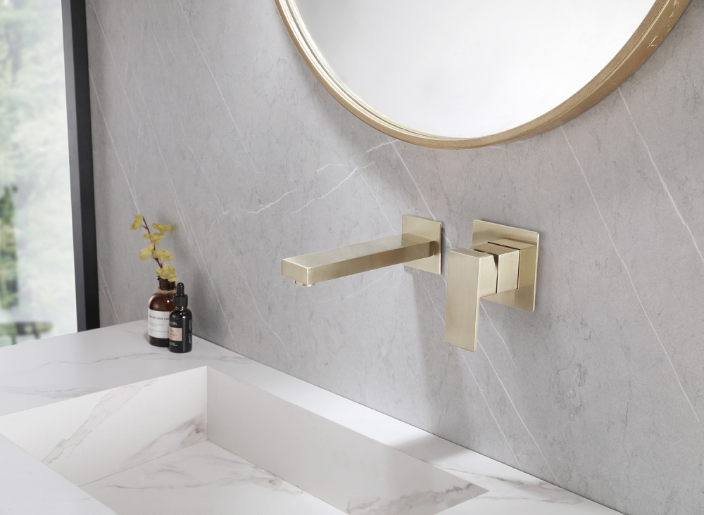 картинка Смеситель Daheim для раковины скрытого монтажа, золото матовое AF8212G Abber 