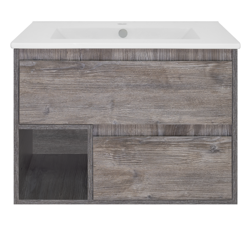 картинка Тумба Темза 75 подвесная с двумя ящиками и нишей (цвет Сосна Пасадена) ум. Quadro 75 Misty 