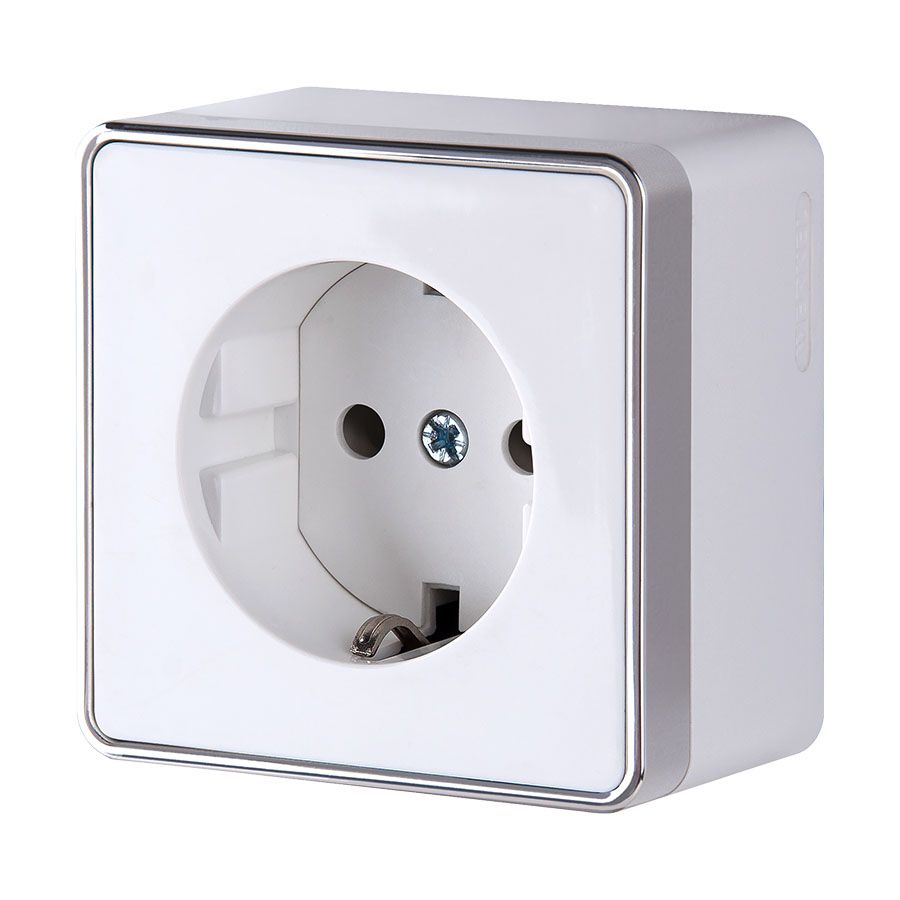 картинка Розетка с заземлением и шторками белая WL15-02-02 Werkel 036766 