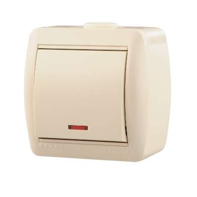 картинка Выключатель 1кл Ната накладной с индикатором крем-крем 710 0300 111 