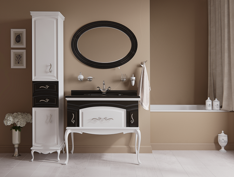 картинка Тумба Флоренция 100 беж-корич. Столешница Brilian коричневый (3 отв/искусст камень) Misty 