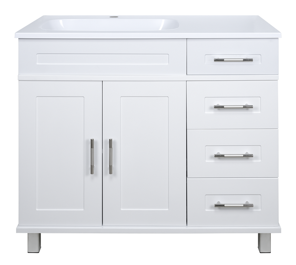 картинка Тумба Купер 90 напольная с 4 ящ. левая белая ум. Барселона 90 L Misty 