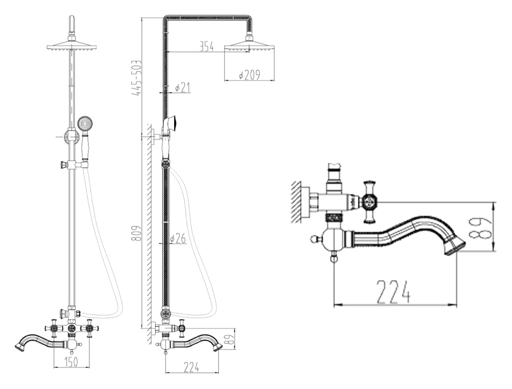 картинка Смеситель душевая стойка Zorg A 7002DS-SL 