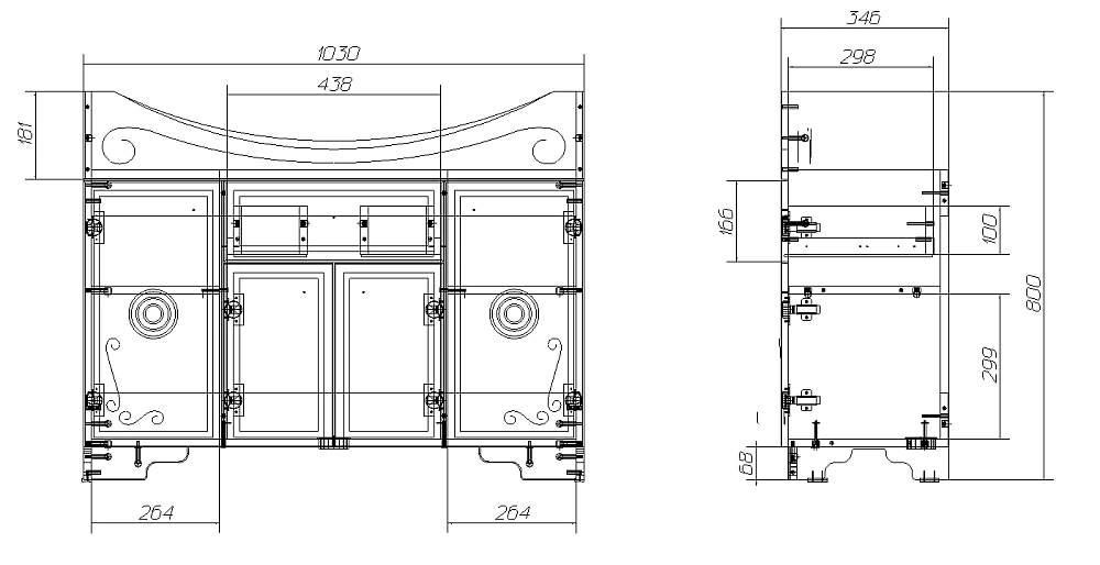 картинка Тумба Гармония 105 золото глянец ум.Стиль 1050 Даниэла-Аква 