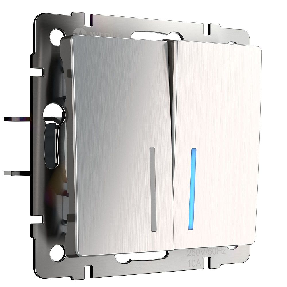 картинка Выключатель двухклавишный с подсветкой глянцевый никель W1120102 WL 02-SW-2G LED Werkel 030794 