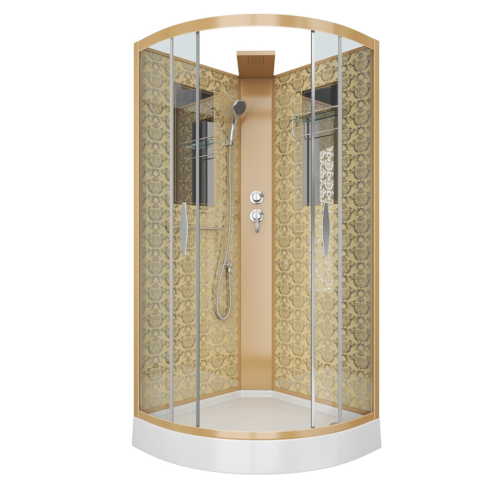 картинка Душ.кабина NG-7715GBK 900*900*2100 низ поддон золото без крышки 4 мест Lux/Niagara 