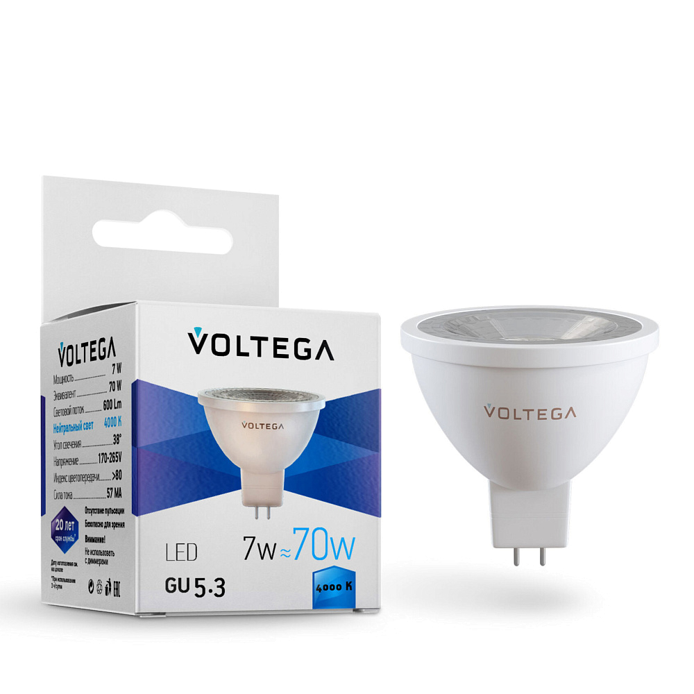 картинка Лампа светодиодная Софит 4W Цоколь GU5.3 Цвет темп 4000К VG2-S1GU5 3cold4W 6950 