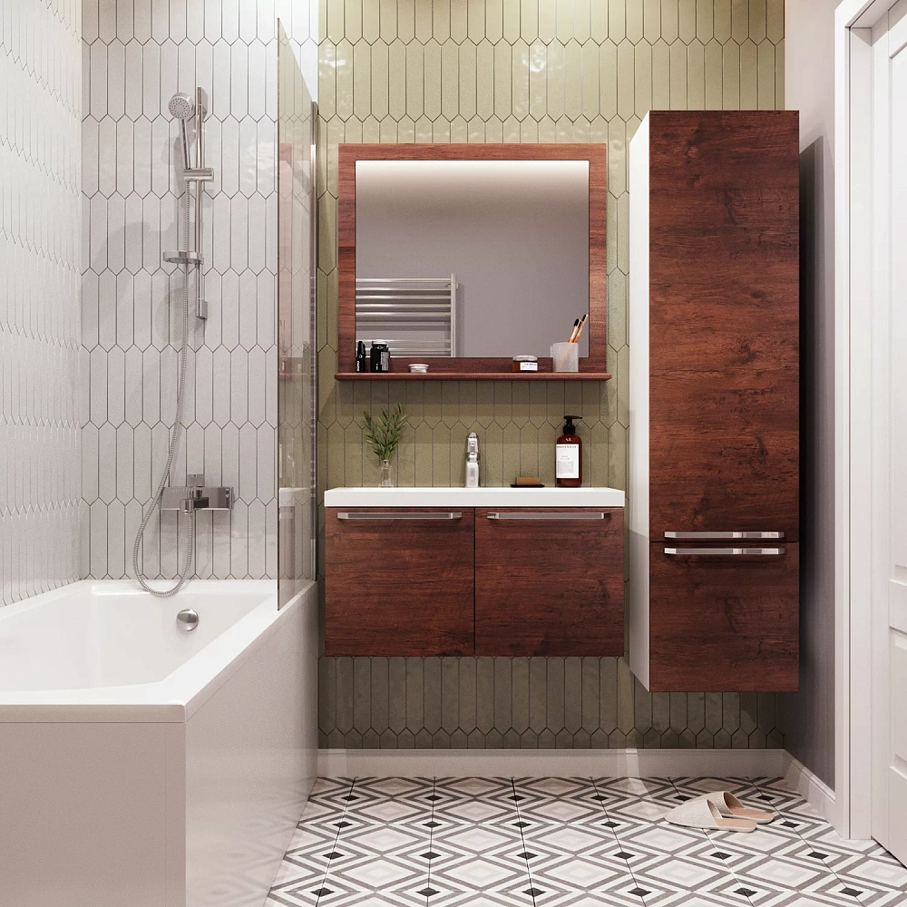 картинка Комплект Изабелла 80 Ral 9003 Акация темная ум. Natella 80, зеркало 80 Акация темная Даниэла-Аква 