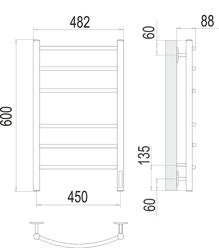 картинка Полотенцесушитель Terminus Классик П6 450*600 электро КС 9005 матовый 