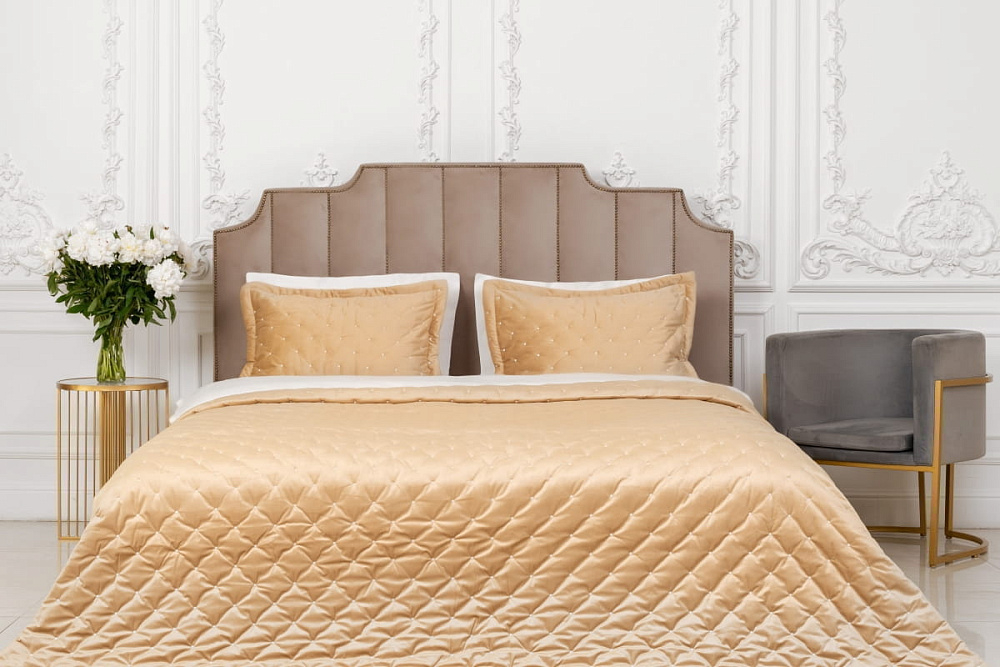 картинка Покрывало Arya Бархат 250*260 - 2(50*70+5) Ansel золотистый 