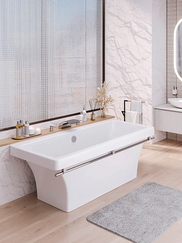 картинка Ванна Crete Nova Gel 179*79*63,5 белая черный полотенцедержатель AQUA DE MARCO 