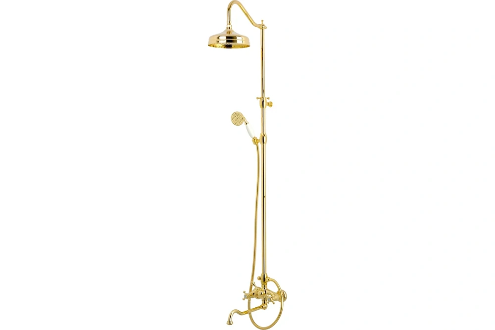 картинка Душевой настенный гарнитур (см-ль д/ванны/колонна/верхн.душ/шланг/ручной душ), золото 32122 Migliore 