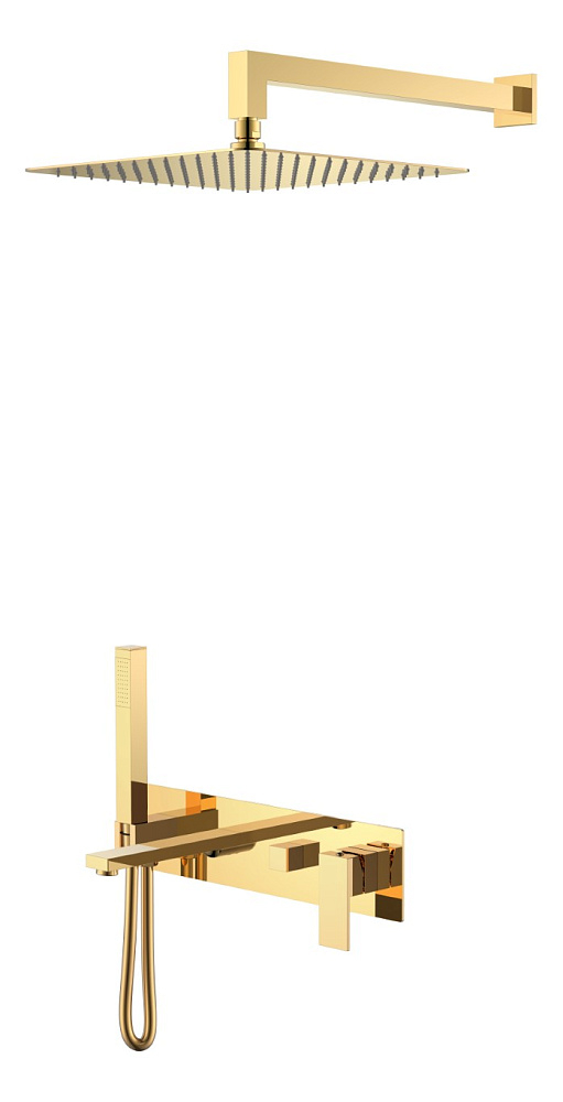 картинка Смеситель встроенный + верхний + ручной душ Qubic Shinny 474-G Gold Boheme 