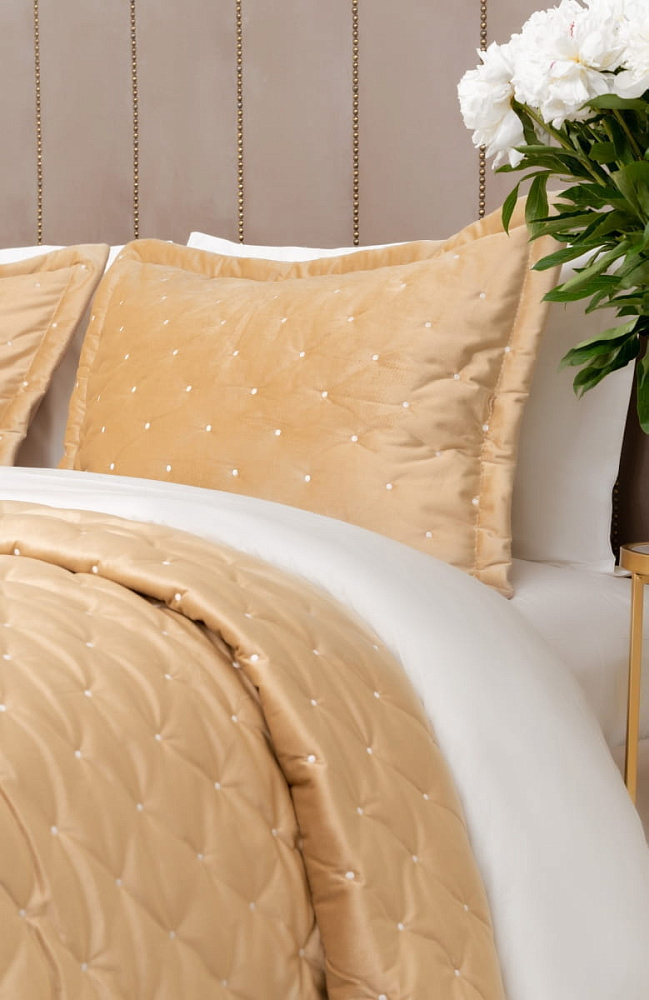 картинка Покрывало Arya Бархат 250*260 - 2(50*70+5) Ansel золотистый 