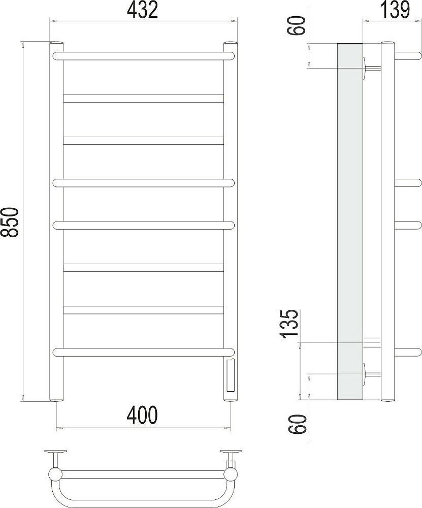 картинка Полотенцесушитель Terminus Евромикс П8 400*850 Электро Quick touch 