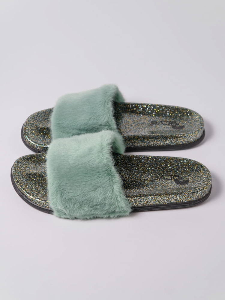 картинка Тапочки Arya женские из искусственного меха с люрексом зеленый 38 