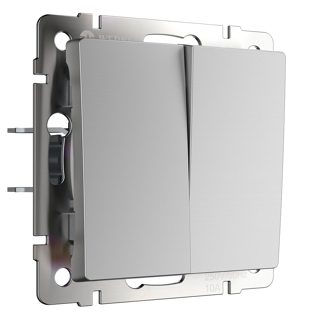 картинка Выключатель двухклавишный проходной серебряный WL04-SW-2G Silver 029823 051509 